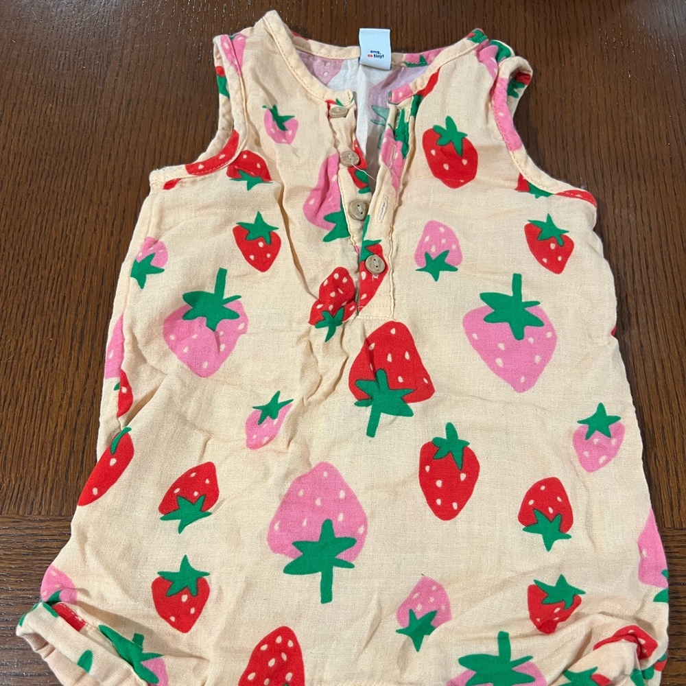 Old Navy Strawberry Print Kids One Piece - Cream, Red, Pink, Green